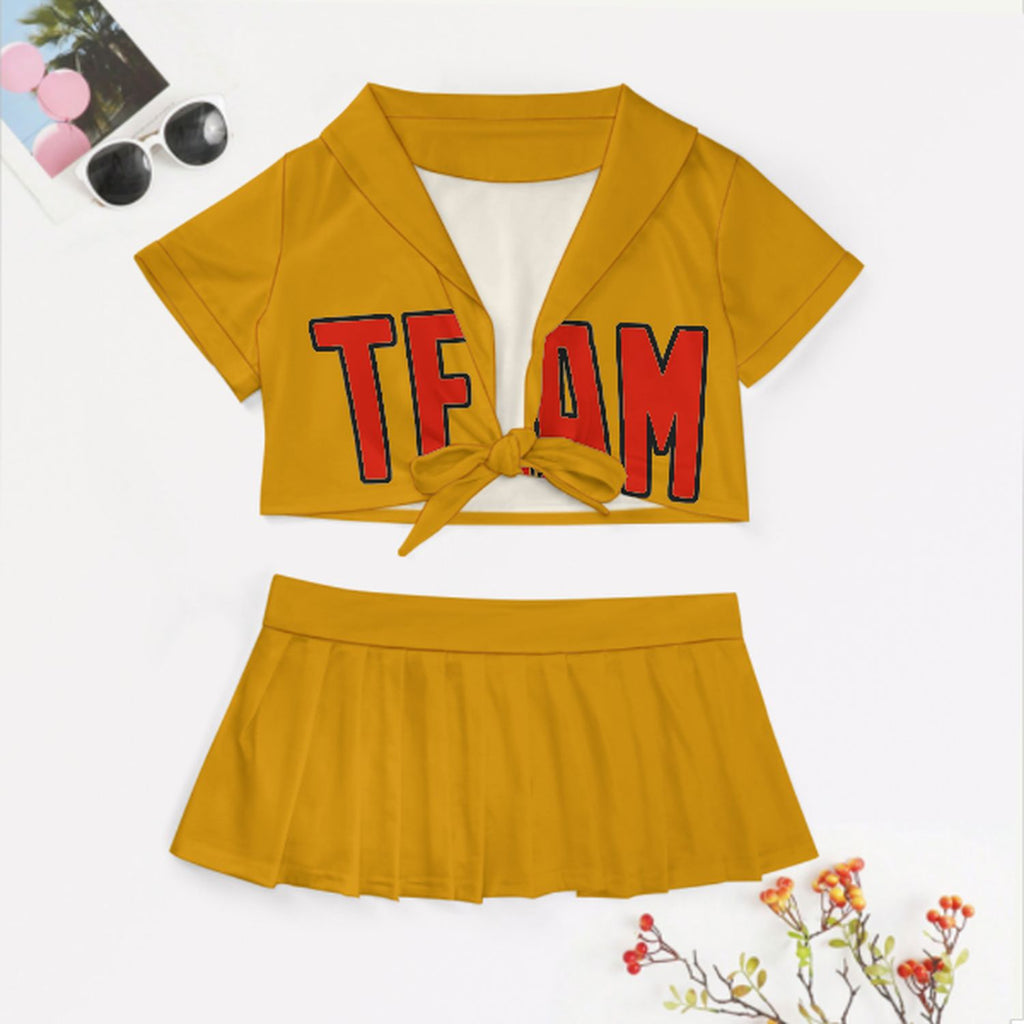 Custom Yellow Orange Red Cheerleading Uniform Set