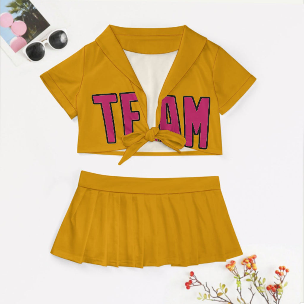 Custom Yellow Pink Cheerleading Uniform Set