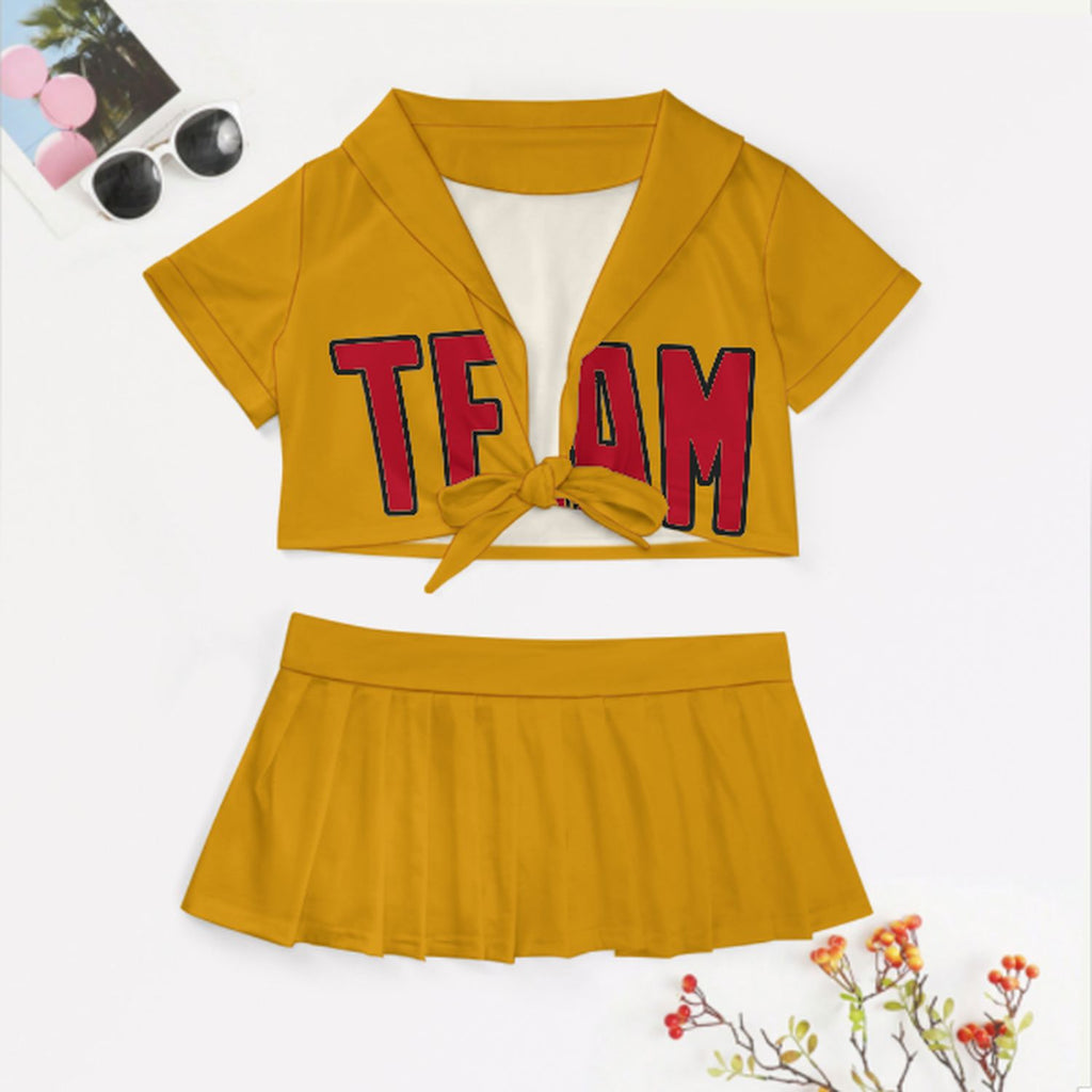Custom Yellow Red Cheerleading Uniform Set