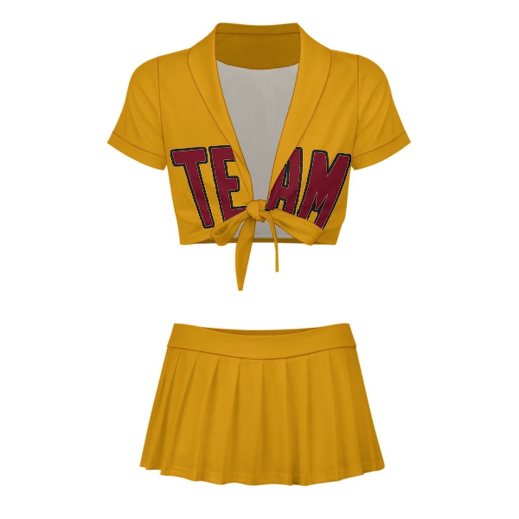 Custom Yellow Crimson Red Cheerleading Uniform Set