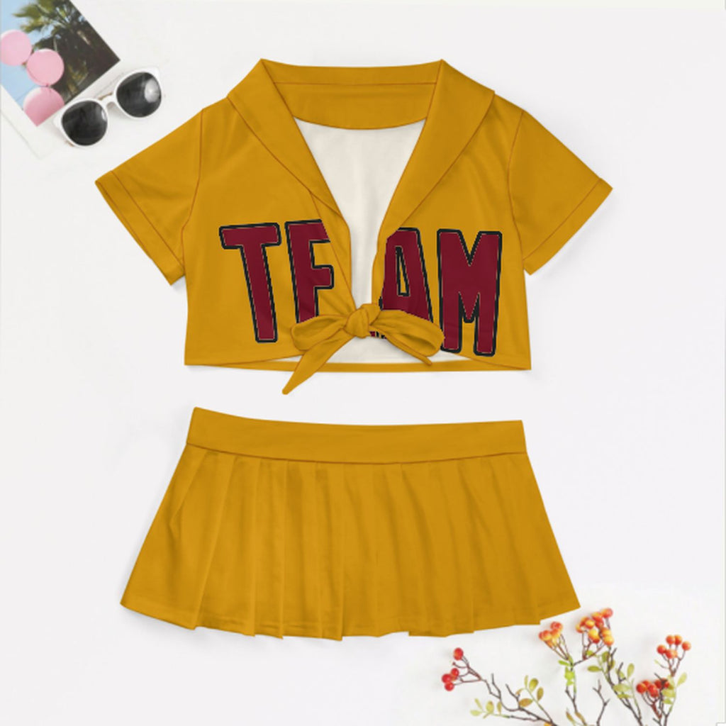 Custom Yellow Crimson Red Cheerleading Uniform Set