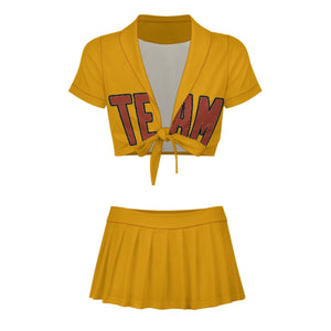 Custom Yellow Coral Red Cheerleading Uniform Set