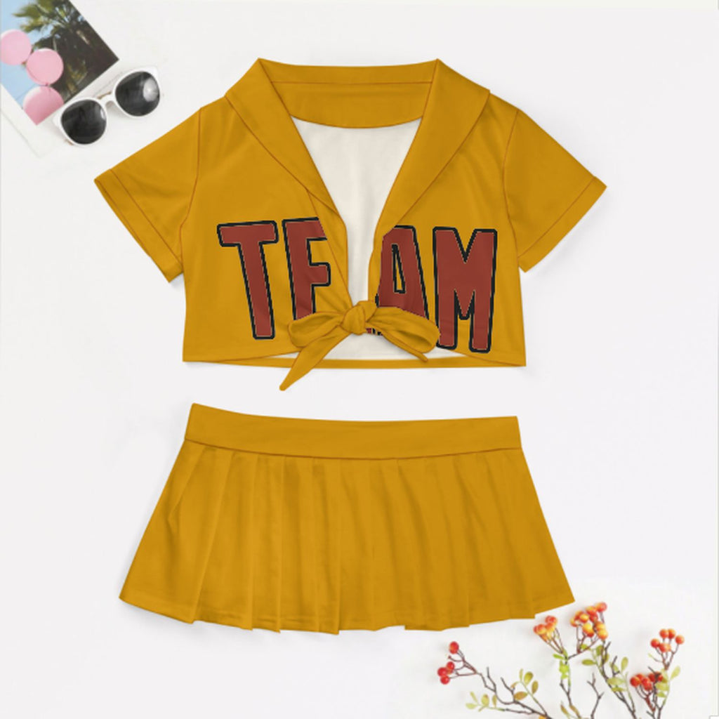 Custom Yellow Coral Red Cheerleading Uniform Set