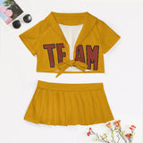Custom Yellow Coral Red Cheerleading Uniform Set
