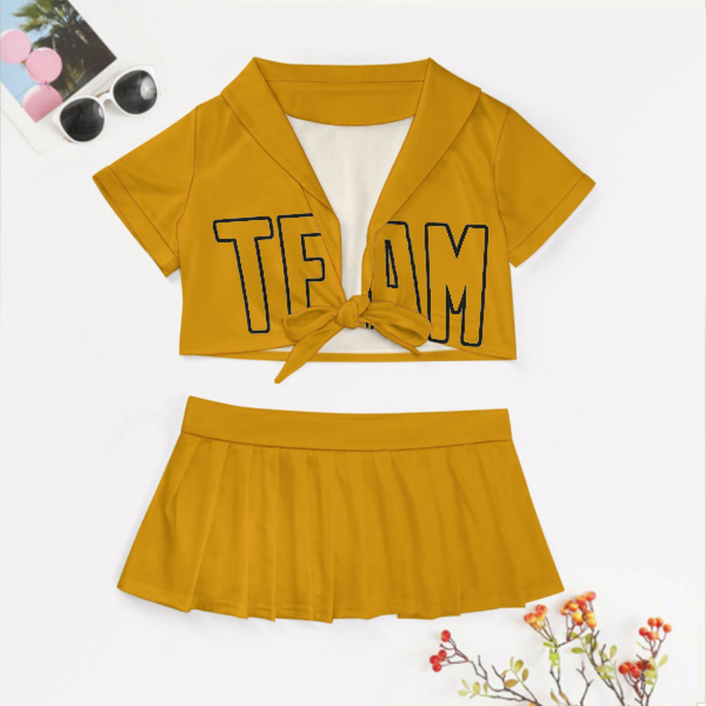 Custom Yellow Yellow Cheerleading Uniform Set