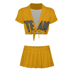 Custom Yellow Dark Grey Cheerleading Uniform Set