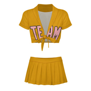 Custom Yellow Light Pink Cheerleading Uniform Set