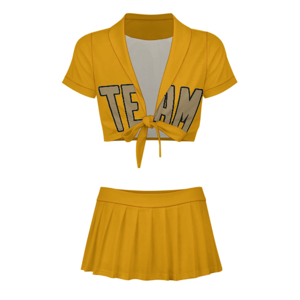 Custom Yellow Light Khaki Cheerleading Uniform Set