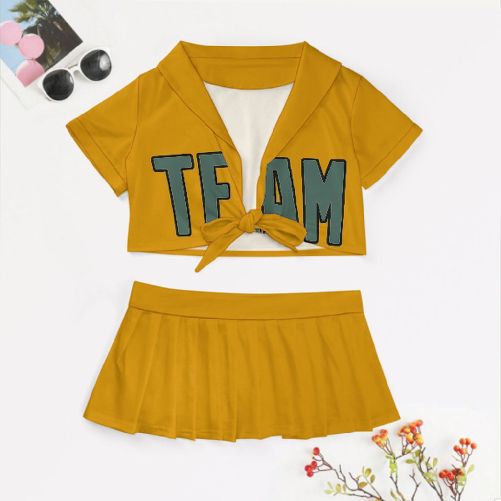 Custom Yellow Blue Green Cheerleading Uniform Set