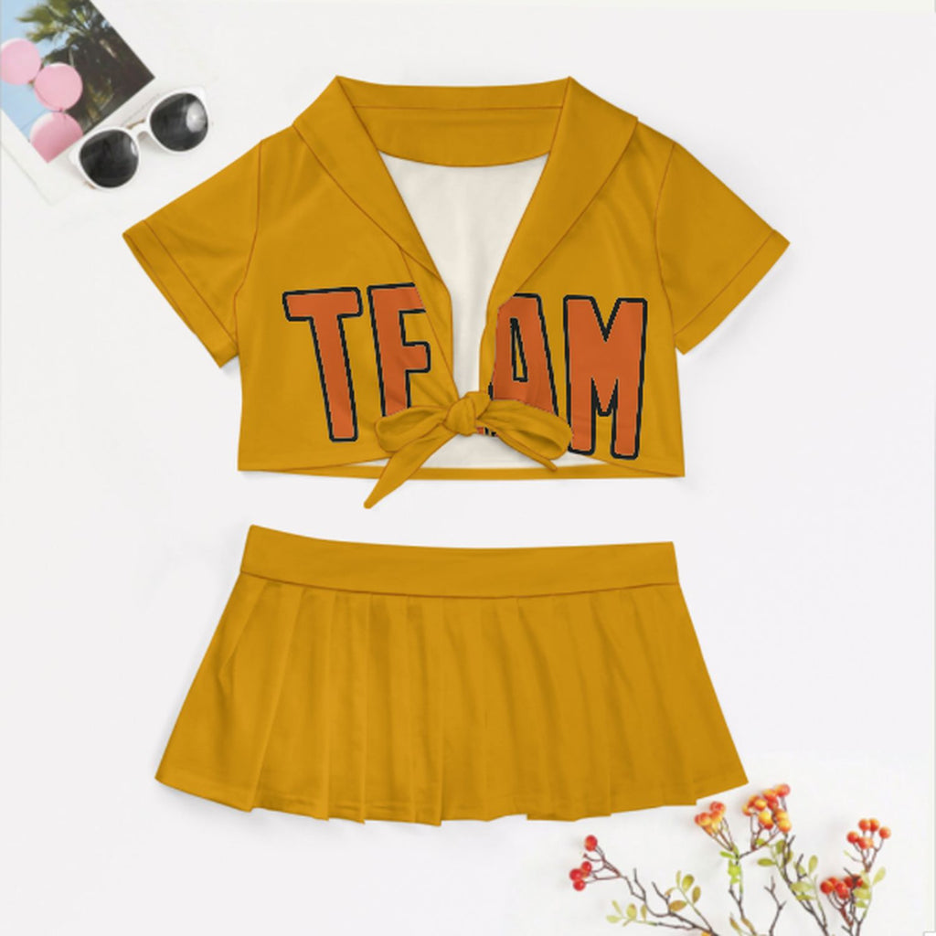Custom Yellow Orange Cheerleading Uniform Set