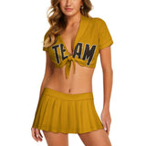 Custom Yellow Brown Cheerleading Uniform Set