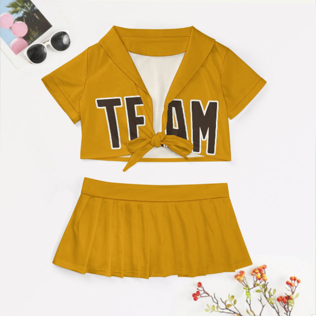 Custom Yellow Brown Cheerleading Uniform Set