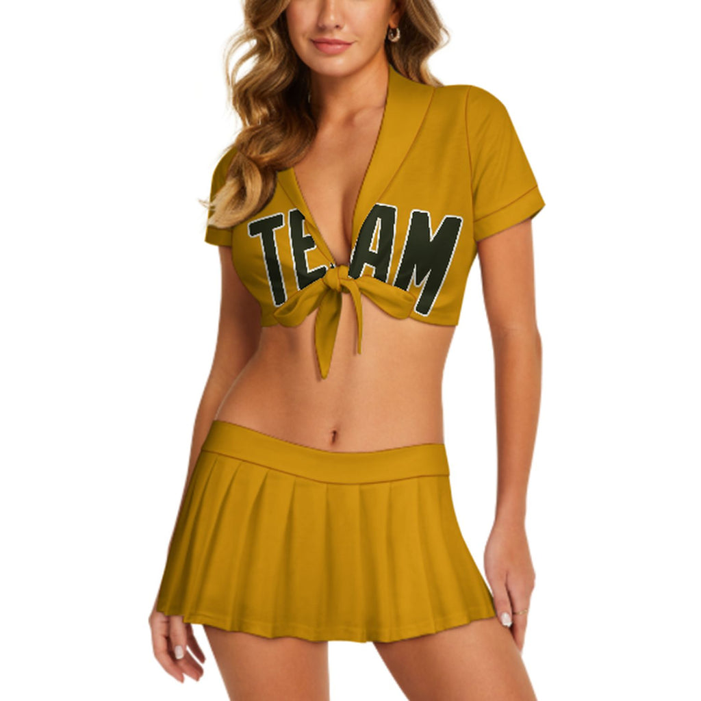 Custom Yellow Olive Cheerleading Uniform Set