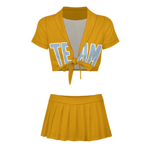 Custom Yellow Light Blue Cheerleading Uniform Set
