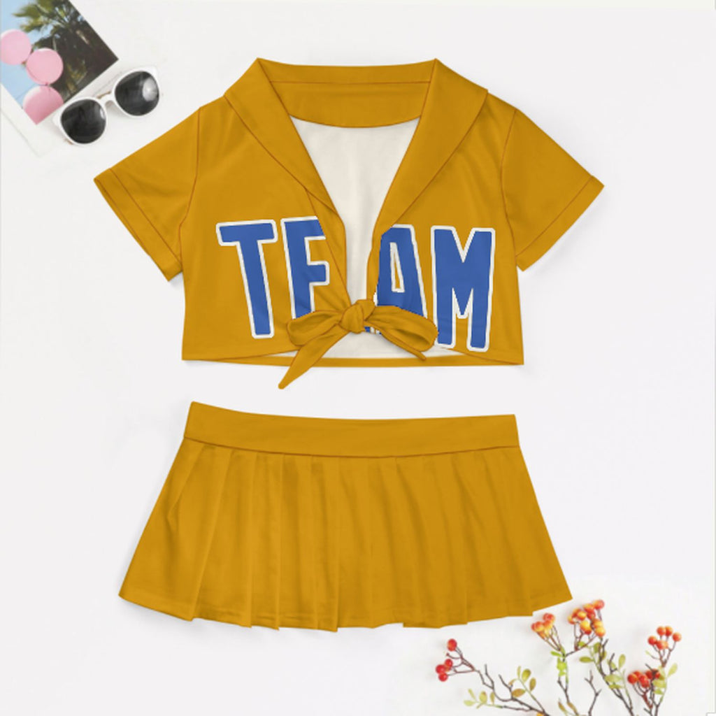 Custom Yellow Sky Blue Cheerleading Uniform Set