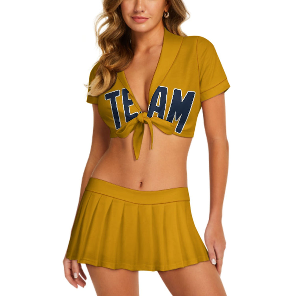 Custom Yellow Blue Cheerleading Uniform Set