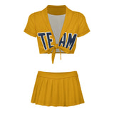 Custom Yellow Blue Cheerleading Uniform Set