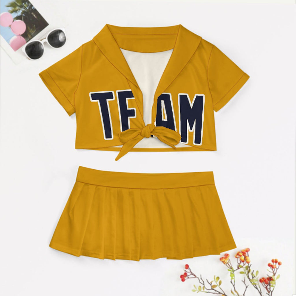Custom Yellow Navy Cheerleading Uniform Set