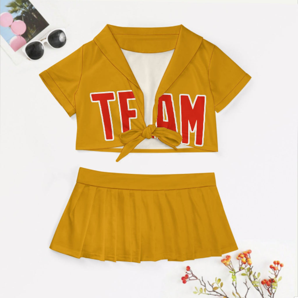 Custom Yellow Orange Red Cheerleading Uniform Set