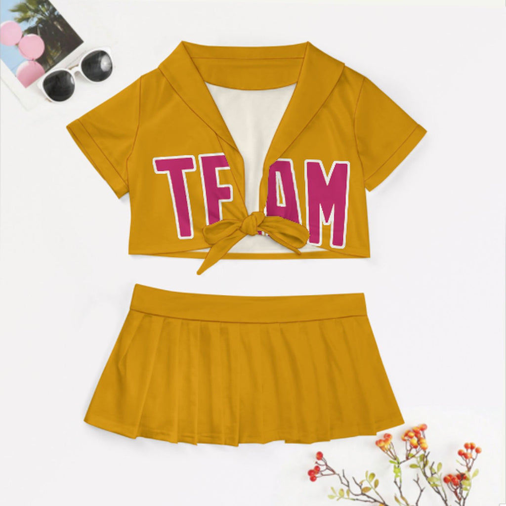 Custom Yellow Pink Cheerleading Uniform Set