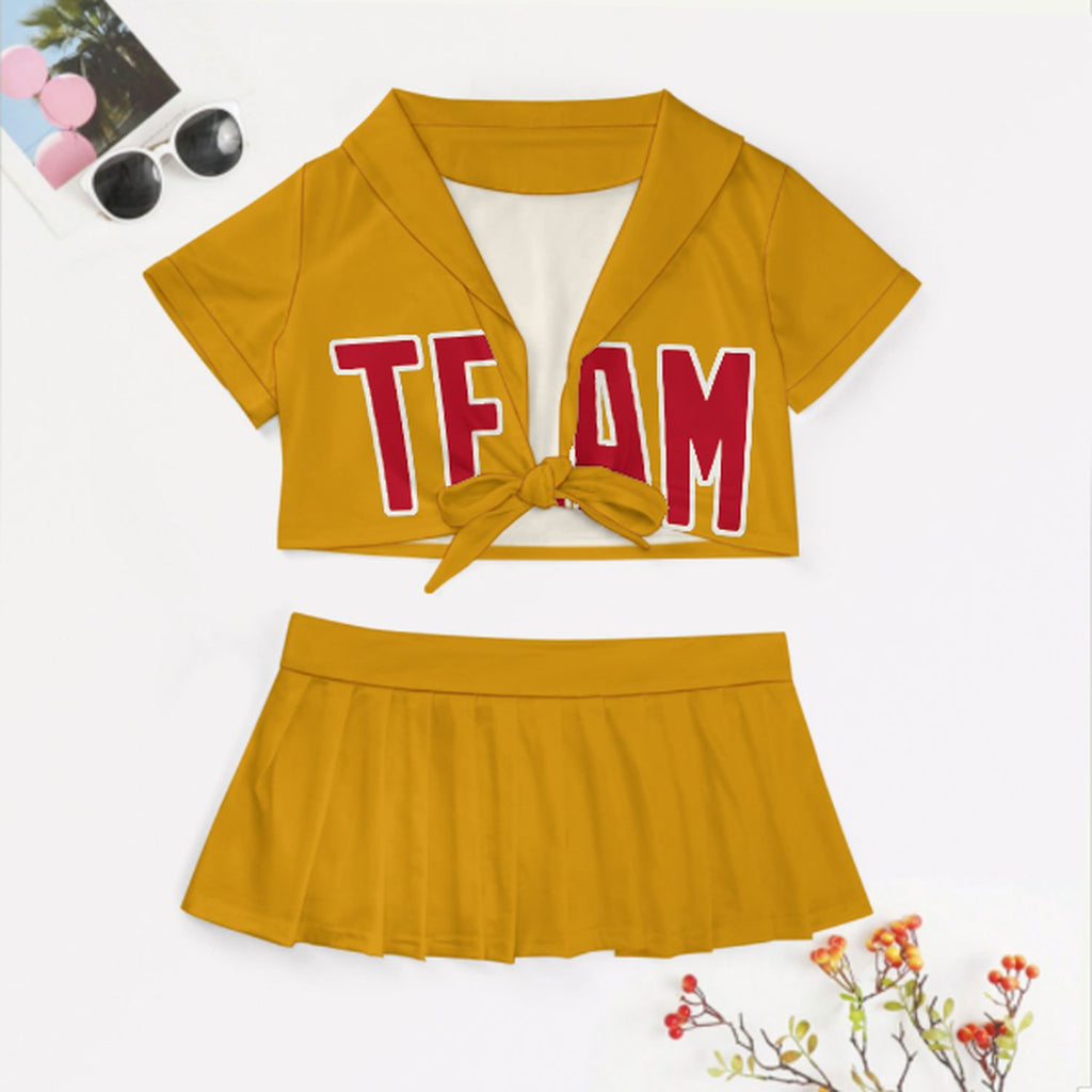 Custom Yellow Red Cheerleading Uniform Set