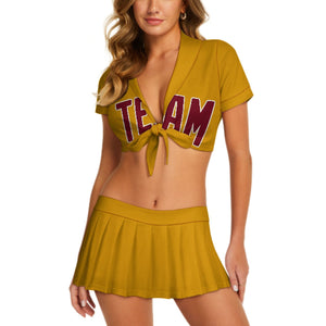Custom Yellow Crimson Red Cheerleading Uniform Set