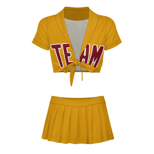 Custom Yellow Crimson Red Cheerleading Uniform Set