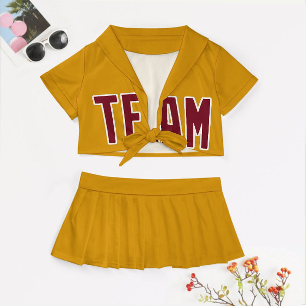 Custom Yellow Crimson Red Cheerleading Uniform Set
