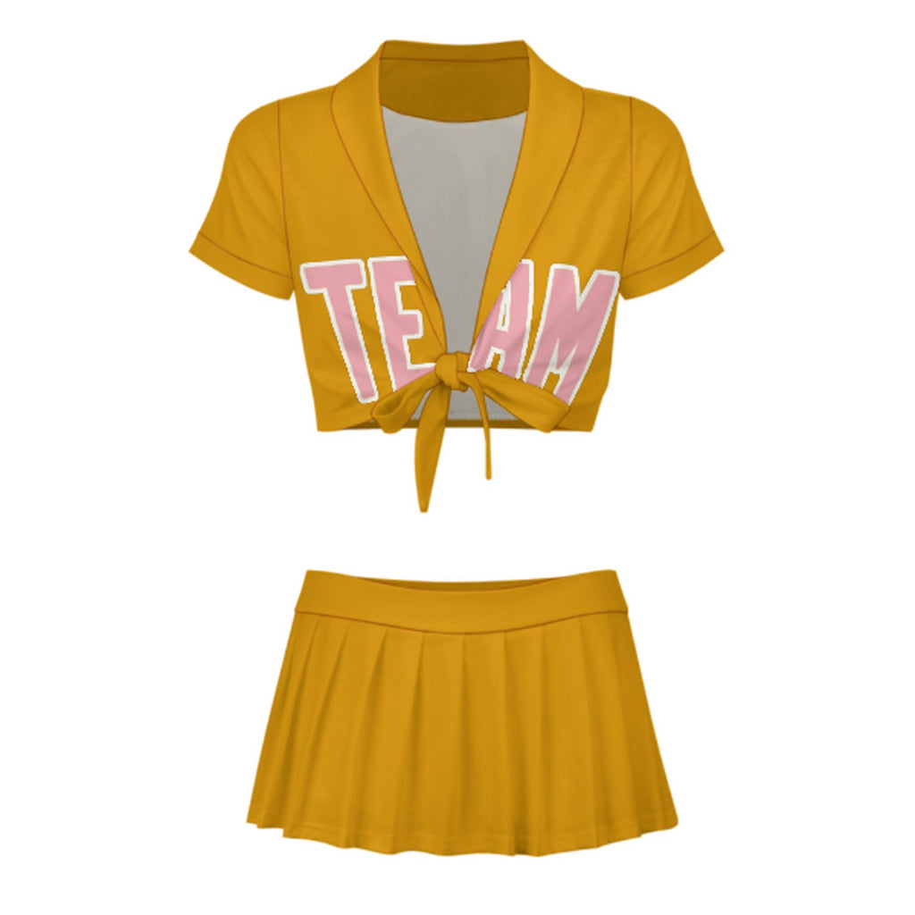 Custom Yellow Light Pink Cheerleading Uniform Set