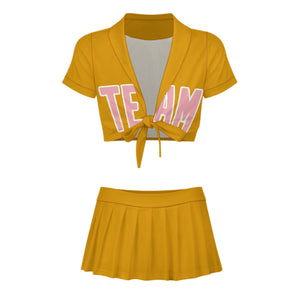 Custom Yellow Light Pink Cheerleading Uniform Set