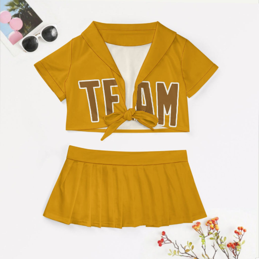 Custom Yellow Khaki Cheerleading Uniform Set
