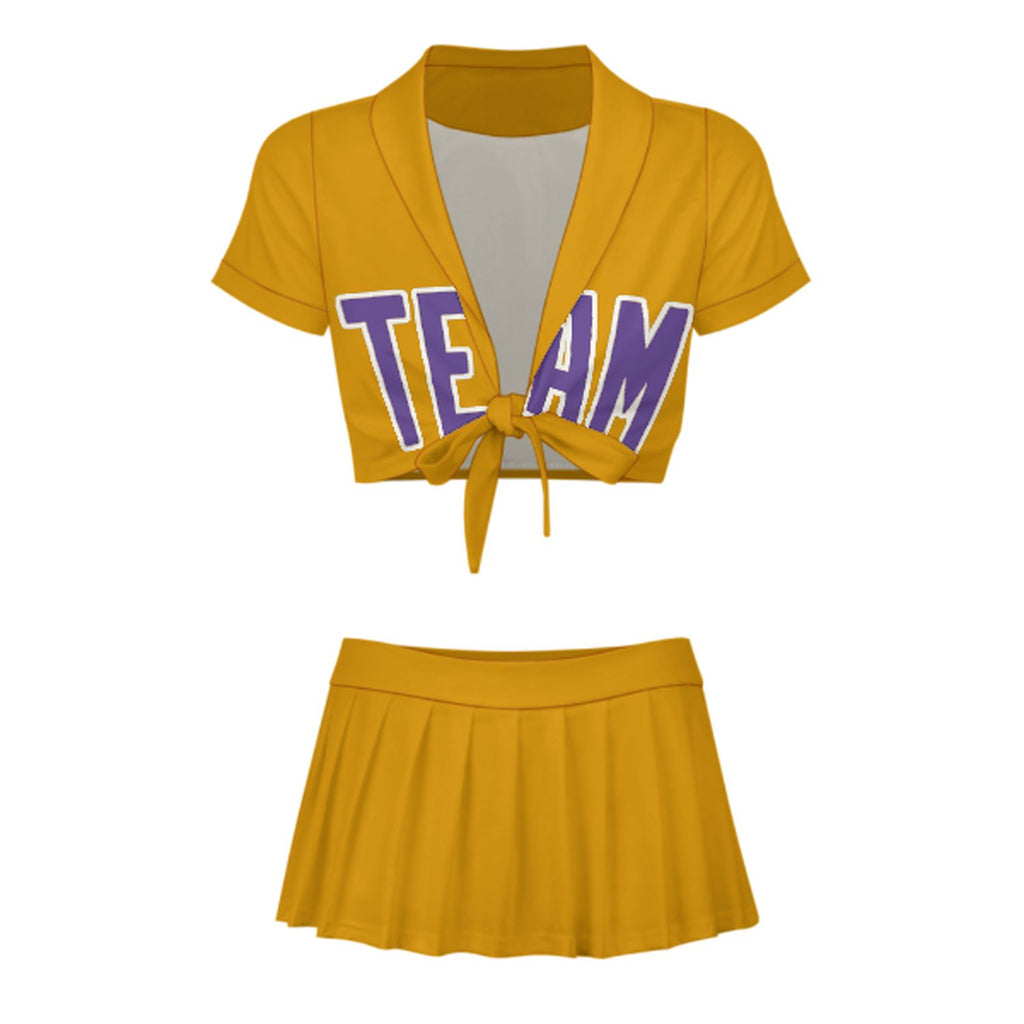 Custom Yellow Light Purple Cheerleading Uniform Set