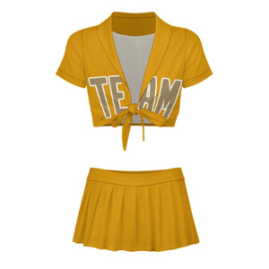 Custom Yellow Light Khaki Cheerleading Uniform Set