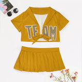 Custom Yellow Light Khaki Cheerleading Uniform Set