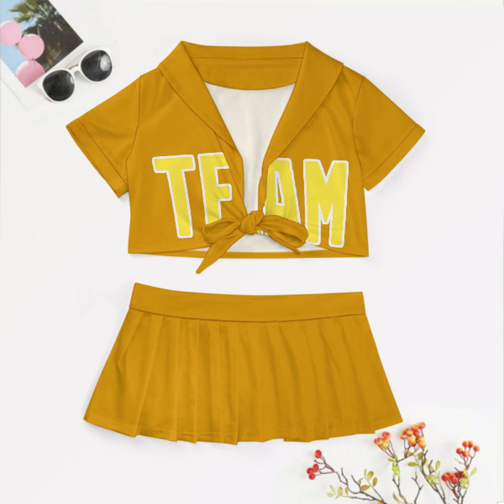 Custom Yellow Light Yellow Cheerleading Uniform Set