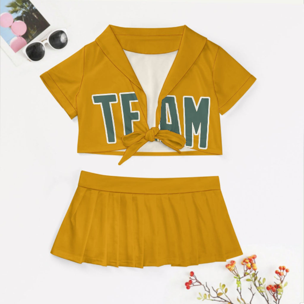 Custom Yellow Blue Green Cheerleading Uniform Set