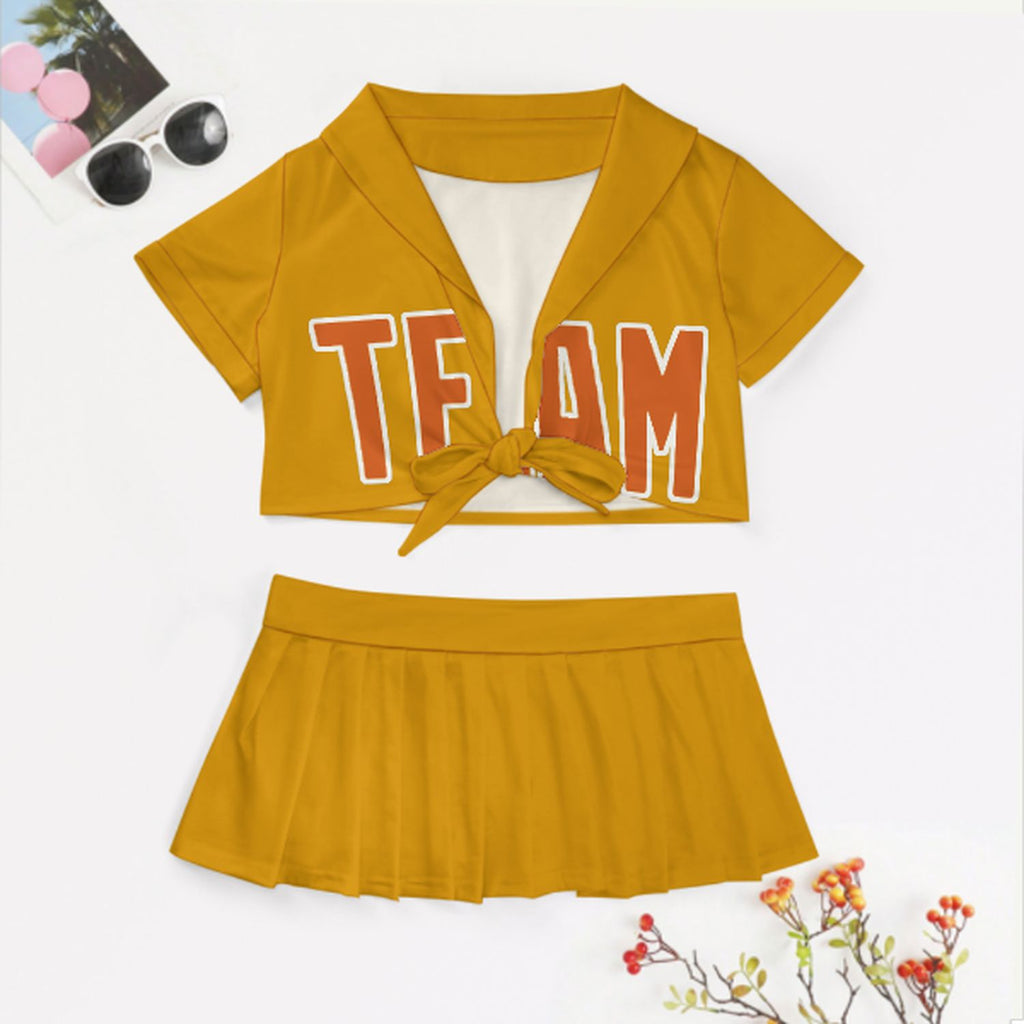 Custom Yellow Orange Cheerleading Uniform Set