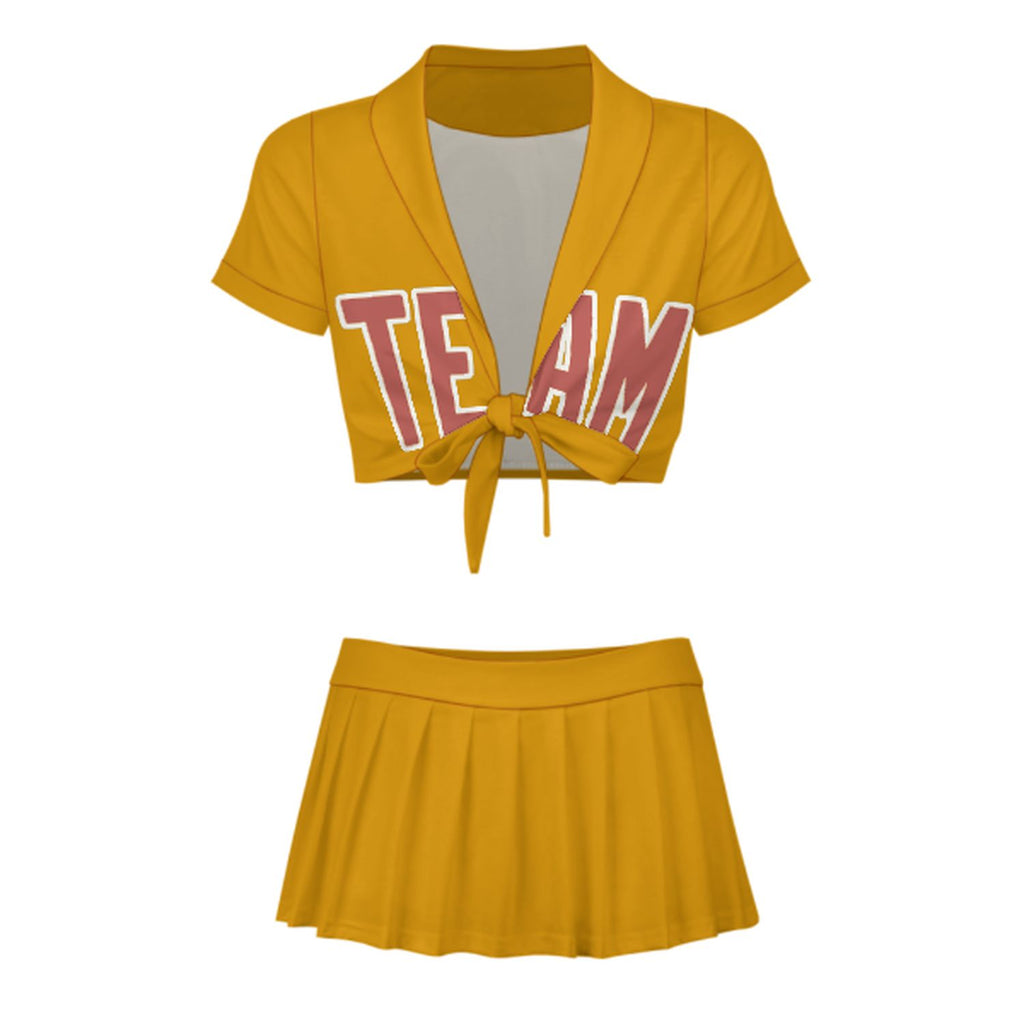 Custom Yellow Copper Rose Cheerleading Uniform Set