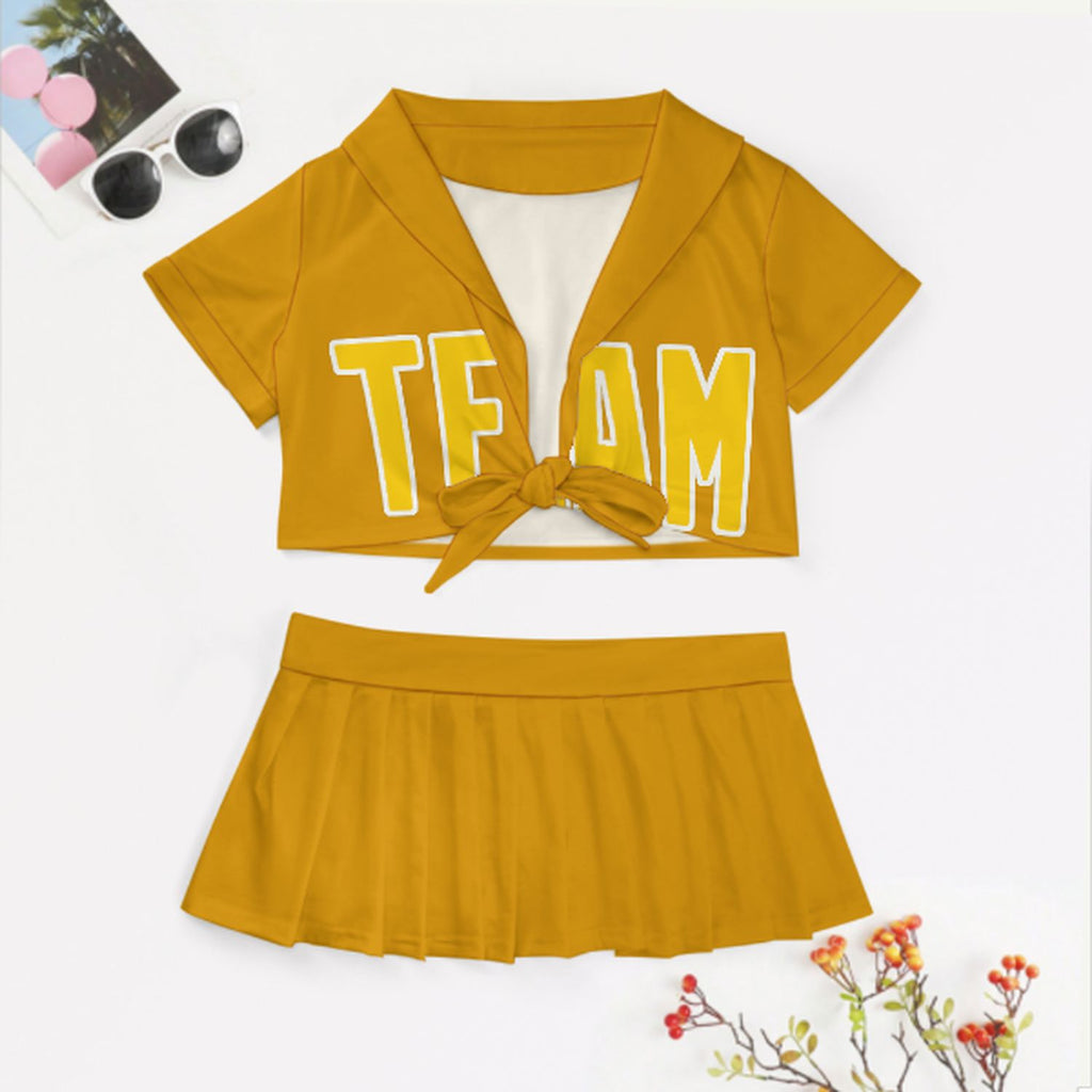 Custom Yellow Gold Cheerleading Uniform Set