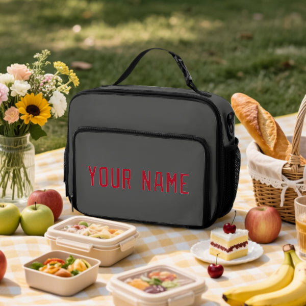 Custom Dark Grey Red Lunch Bag
