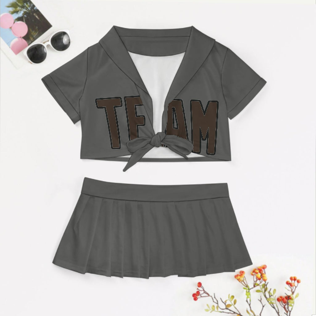 Custom Dark Grey Brown Cheerleading Uniform Set