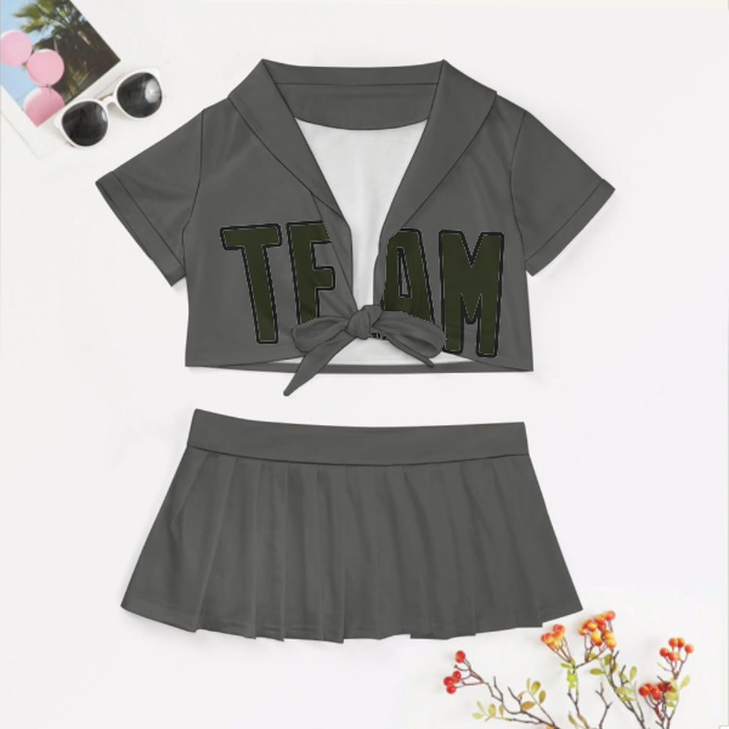 Custom Dark Grey Olive Cheerleading Uniform Set