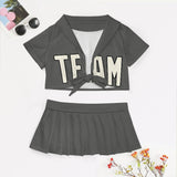Custom Dark Grey Cream Cheerleading Uniform Set