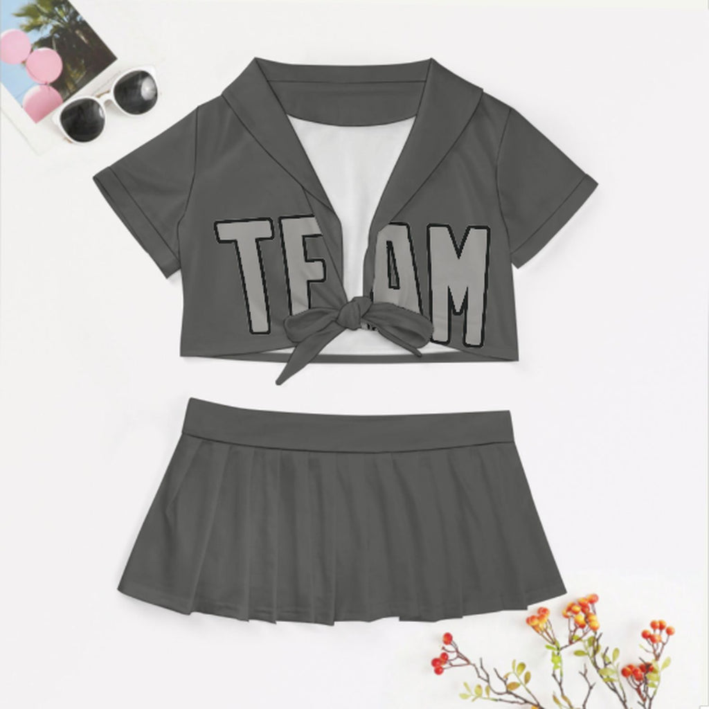 Custom Dark Grey Gray Cheerleading Uniform Set