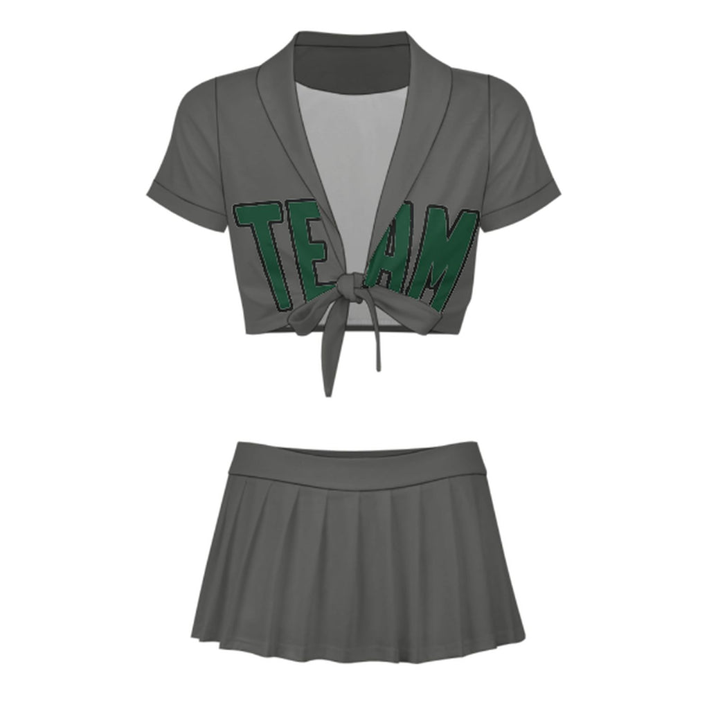 Custom Dark Grey Green Cheerleading Uniform Set