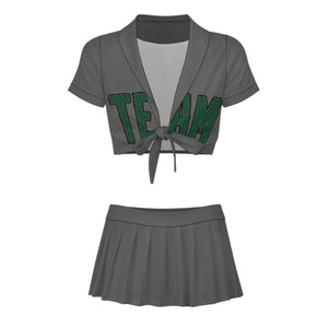 Custom Dark Grey Green Cheerleading Uniform Set