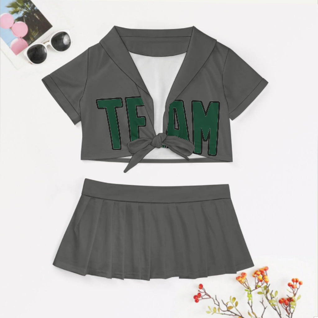 Custom Dark Grey Green Cheerleading Uniform Set