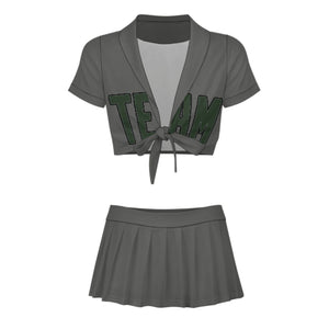 Custom Dark Grey Dark Green Cheerleading Uniform Set