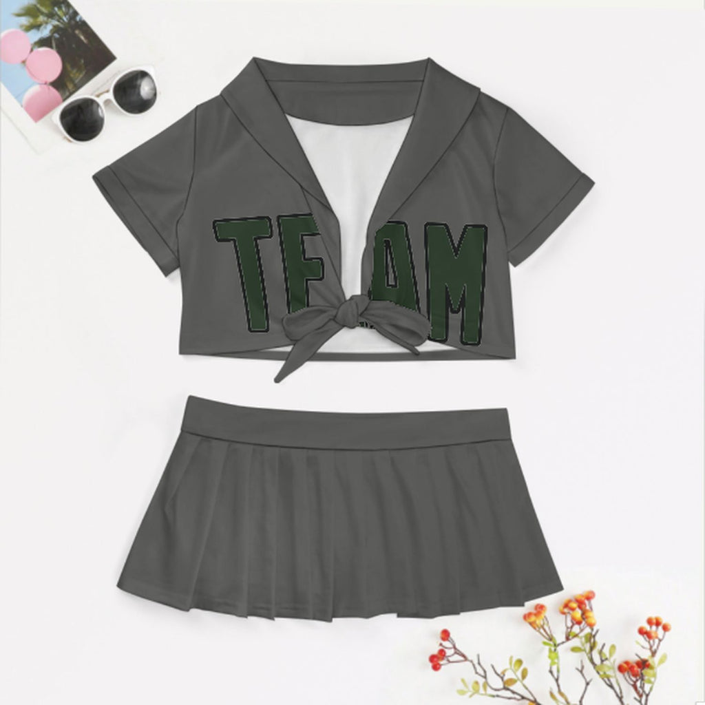 Custom Dark Grey Dark Green Cheerleading Uniform Set