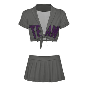 Custom Dark Grey Purple Cheerleading Uniform Set